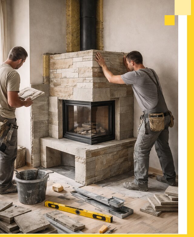 Угловые камины под ключ проект, монтаж и отделка в Воткинске