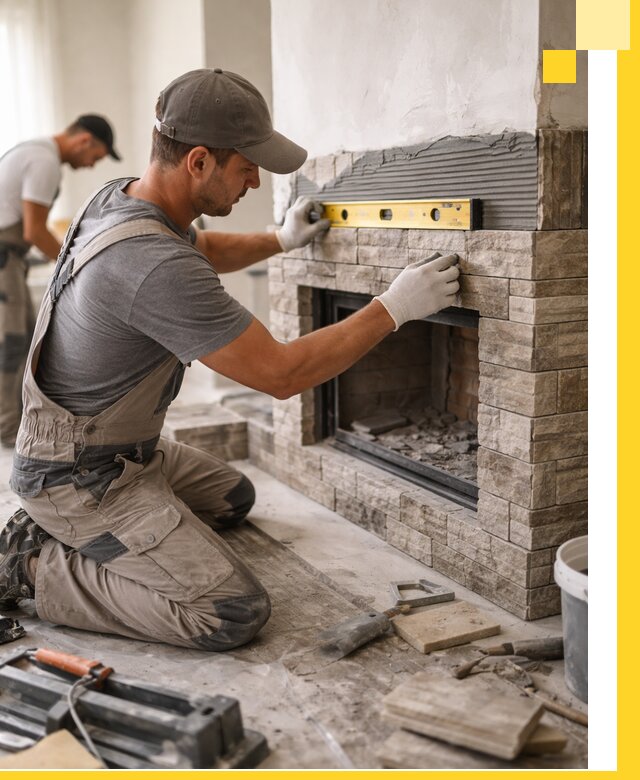 Облицовка каминов в Воткинске, монтаж и отделка натуральным камнем