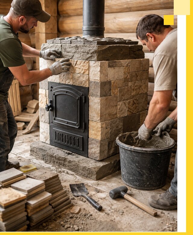 Облицовка банной печи под ключ в Воткинске: камень и плитка