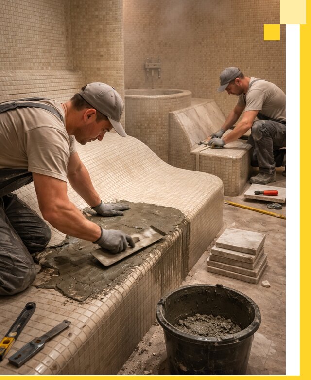 Лежаки для хамама под ключ в Воткинске, проект и монтаж