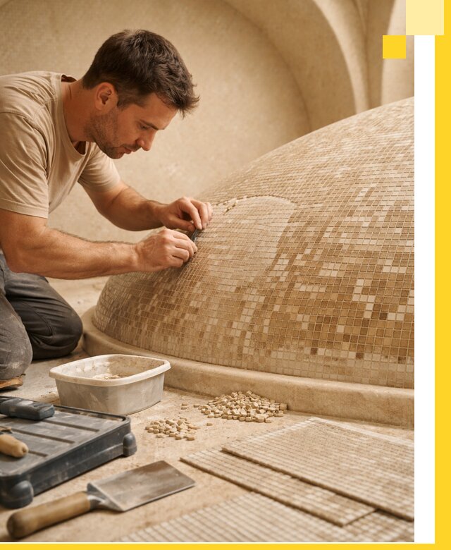 Профессиональная укладка мозаики для хамама под ключ в Воткинске